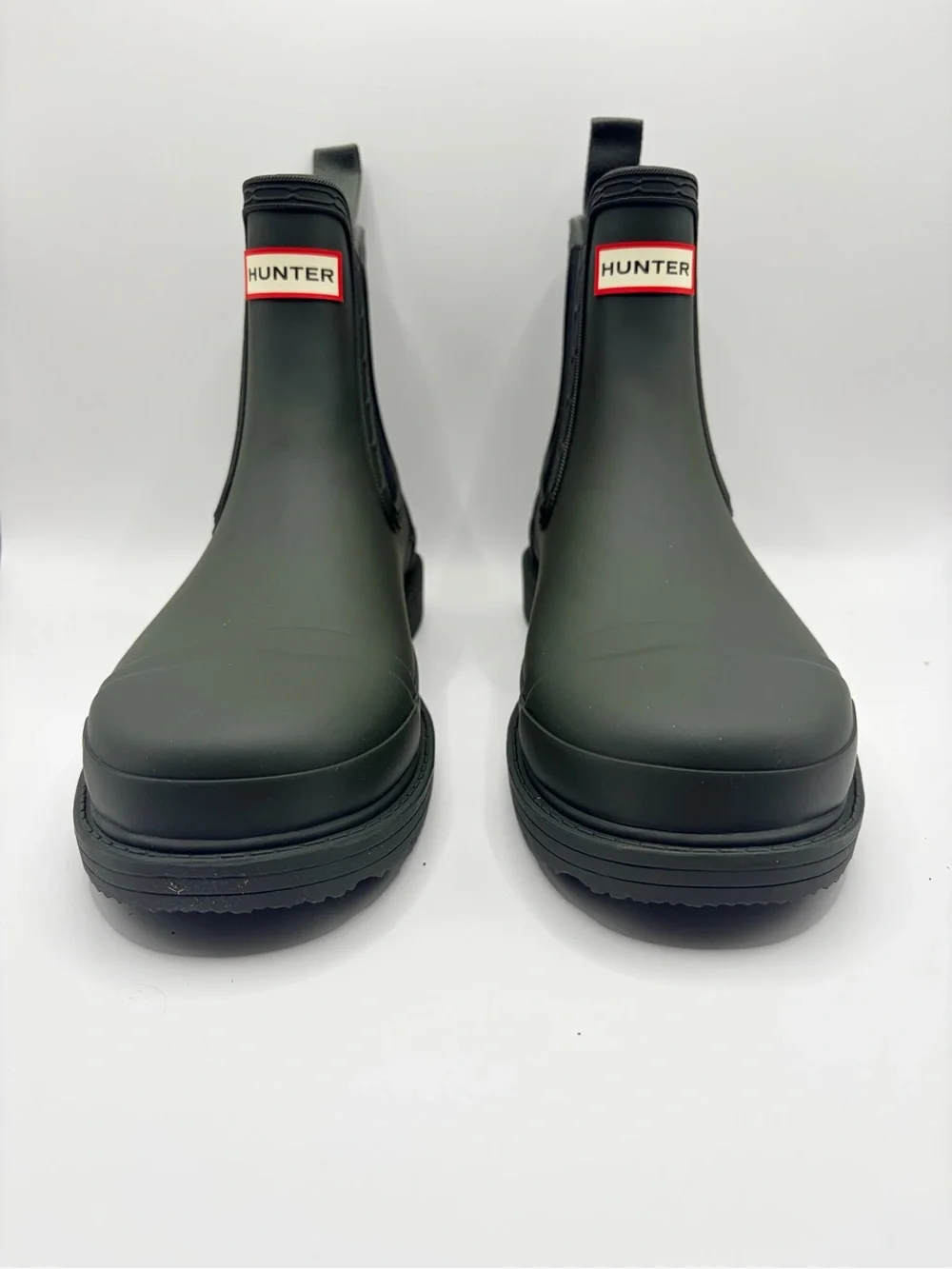 Hunter Olive Green Chelsea Rain Ankle Boots with Black Panels